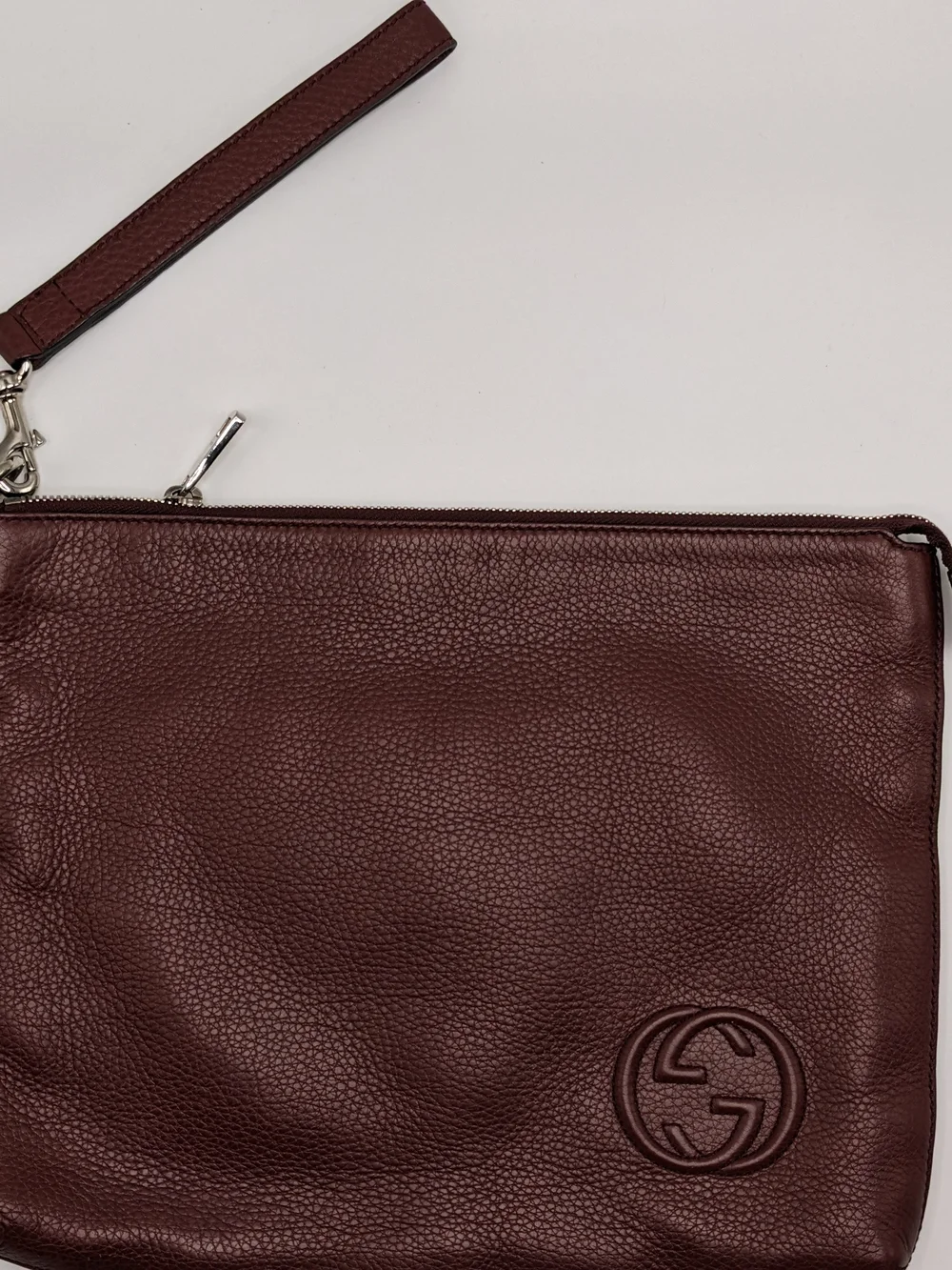 Gucci Soho Burgundy Leather Large Wristlet Clutch Pouch